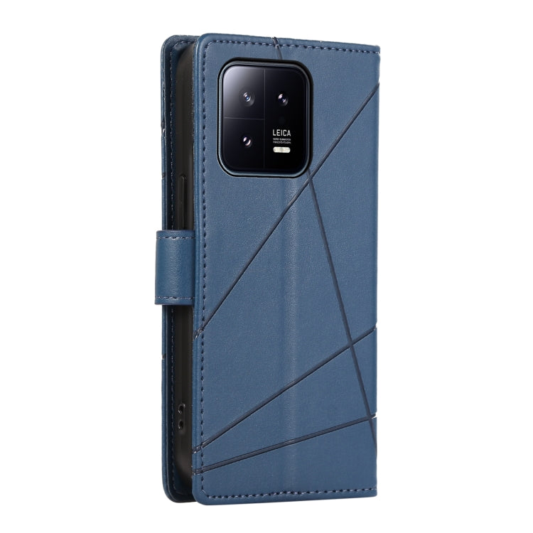 For Xiaomi 13 PU Genuine Leather Texture Embossed Line Phone Case(Blue) - Xiaomi Cases by buy2fix | Online Shopping UK | buy2fix