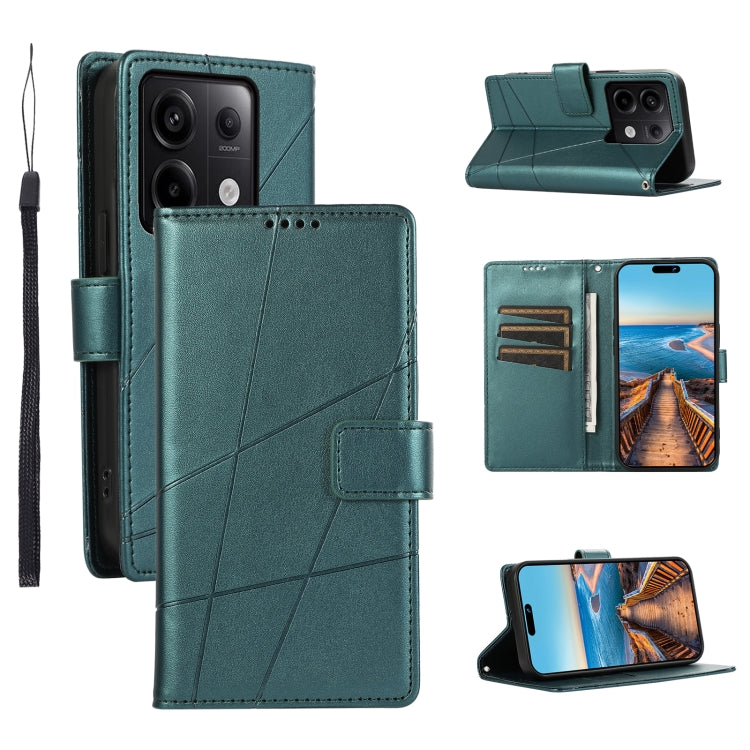 For Xiaomi Redmi Note 13 Pro 5G PU Genuine Leather Texture Embossed Line Phone Case(Green) - Xiaomi Cases by buy2fix | Online Shopping UK | buy2fix