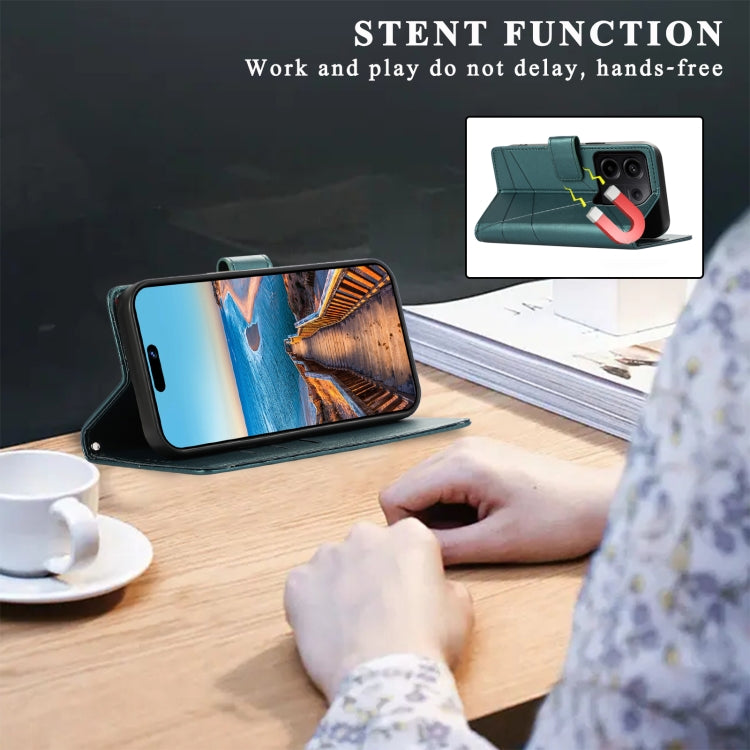 For Xiaomi Redmi Note 13 Pro 5G PU Genuine Leather Texture Embossed Line Phone Case(Green) - Xiaomi Cases by buy2fix | Online Shopping UK | buy2fix