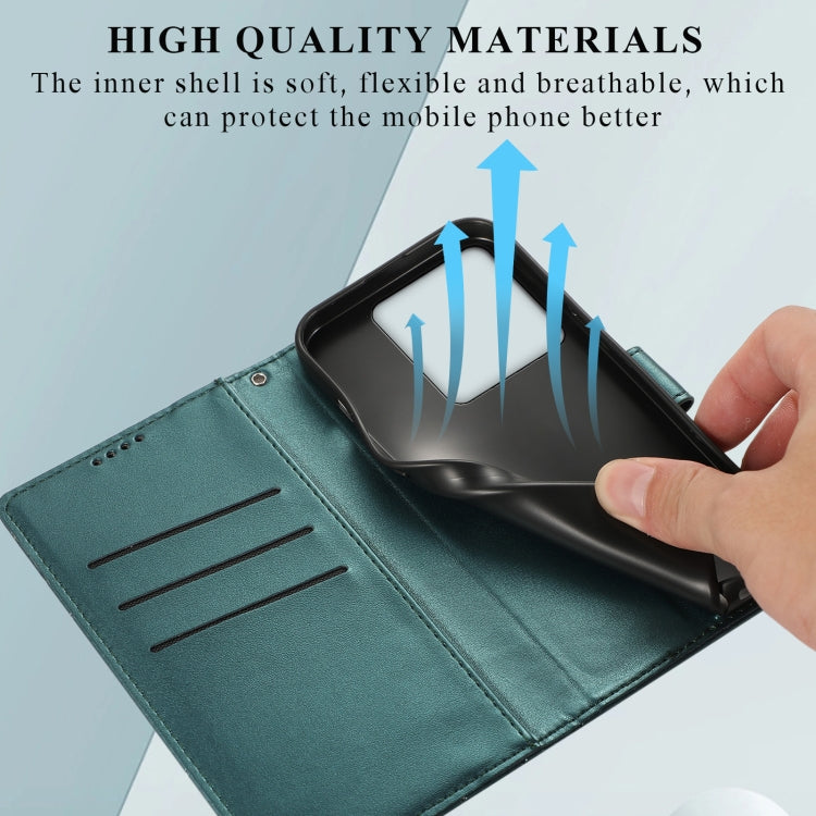 For Xiaomi Redmi Note 13 Pro 5G PU Genuine Leather Texture Embossed Line Phone Case(Green) - Xiaomi Cases by buy2fix | Online Shopping UK | buy2fix