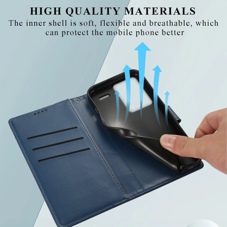 For Xiaomi Redmi Note 13 Pro+ PU Genuine Leather Texture Embossed Line Phone Case(Blue) - Xiaomi Cases by buy2fix | Online Shopping UK | buy2fix