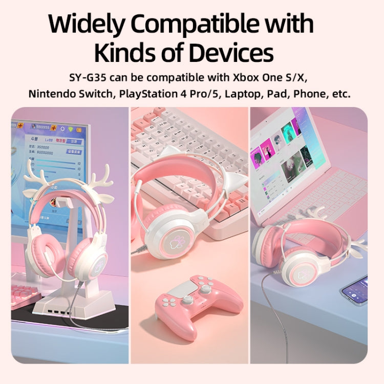 G35 Cute Cat RGB Head-mounted Wired Gaming Earphone(Blue) by buy2fix