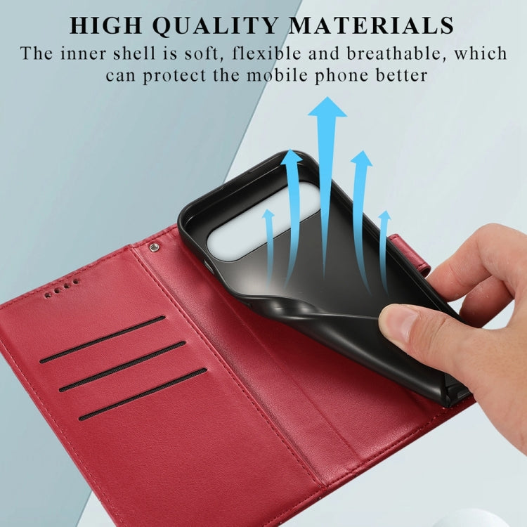 For Google Pixel 9 PU Genuine Leather Texture Embossed Line Phone Case(Red) by buy2fix