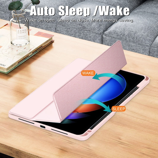 For Xiaomi Pad 6S Pro 12.4 Acrylic 3-Fold Solid Color Smart Leather Tablet Case(Pink) by buy2fix