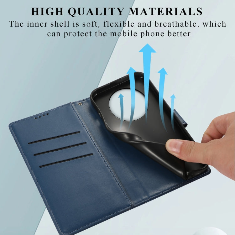 For Realme 12 5G PU Genuine Leather Texture Embossed Line Phone Case(Blue) by buy2fix