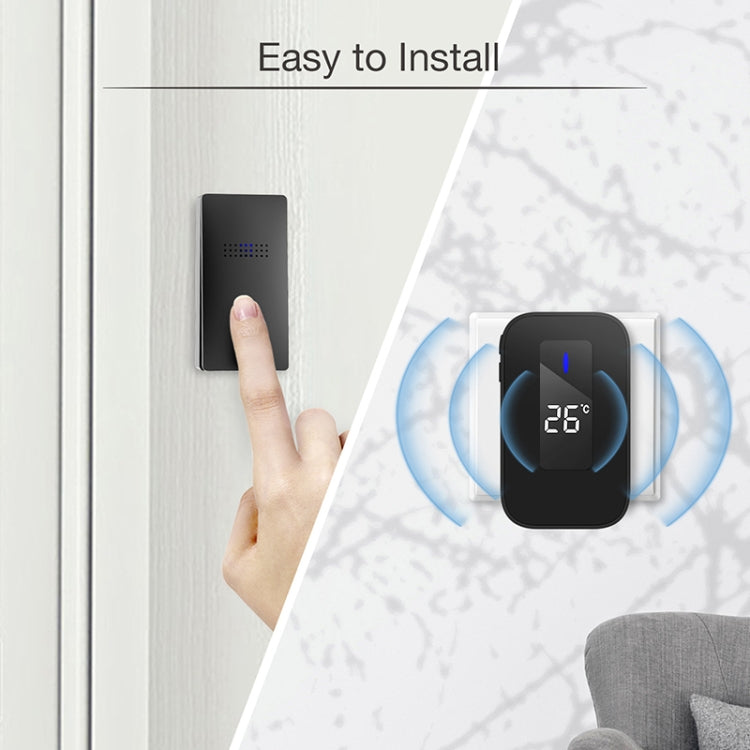 C303B One to One Home Wireless Doorbell Temperature Digital Display Remote Control Elderly Pager, UK Plug(Black) by buy2fix
