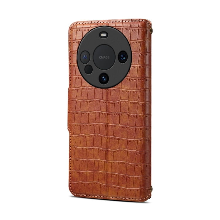 For Huawei Mate 60 Pro / Mate 60 Pro+ Denior Crocodile Texture Oil Edge Leather Phone Case(Brown) - Huawei Cases by Denior | Online Shopping UK | buy2fix