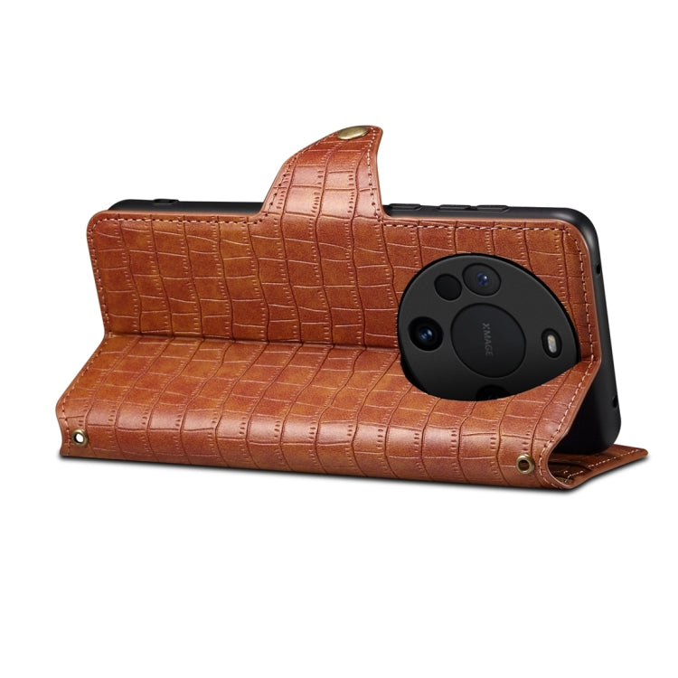 For Huawei Mate 60 Pro / Mate 60 Pro+ Denior Crocodile Texture Oil Edge Leather Phone Case(Brown) - Huawei Cases by Denior | Online Shopping UK | buy2fix
