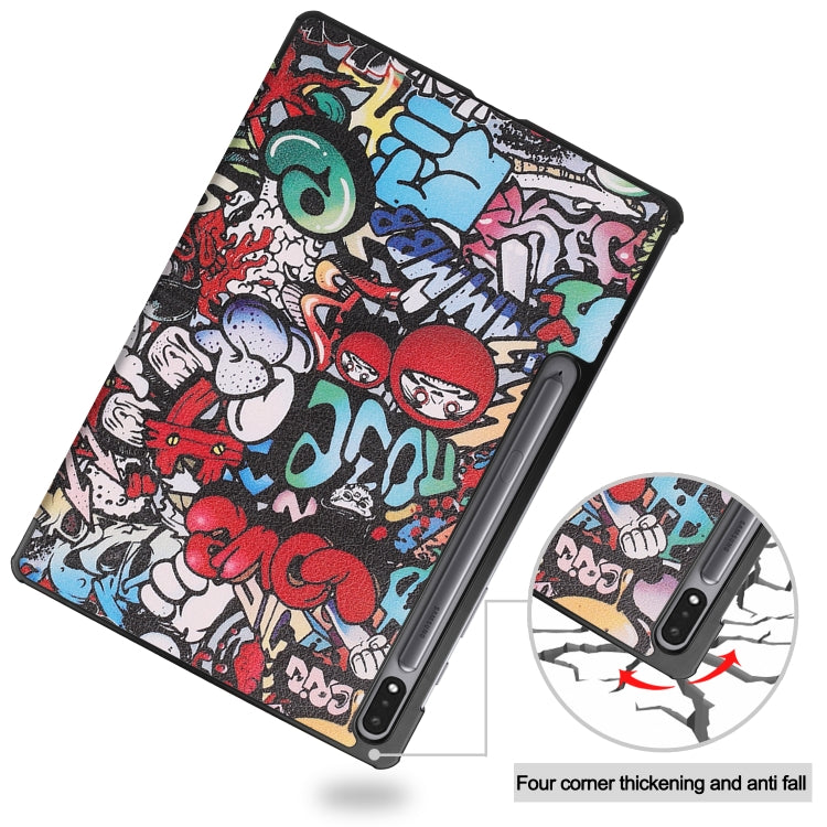 For Samsung Galaxy Tab S8+ / Tab S8 Plus / Tab S7 FE / Tab S7+ Custer Painted PU Leather Case with Sleep / Wake-up Function & 3-Fold Holder(Graffiti) by buy2fix