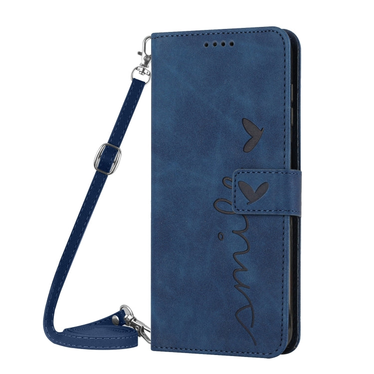 For Xiaomi Redmi K70 / K70 Pro Skin Feel Heart Embossed Leather Phone Case with Long Lanyard(Blue) - Xiaomi Cases by buy2fix | Online Shopping UK | buy2fix