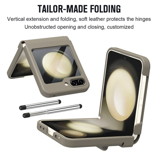 For Samsung Galaxy Z Flip5 Integrated PU + PC Full Coverage Phone Case with Pen/Pen Slots(Light Brown) - Galaxy Z Flip5 Cases by buy2fix | Online Shopping UK | buy2fix