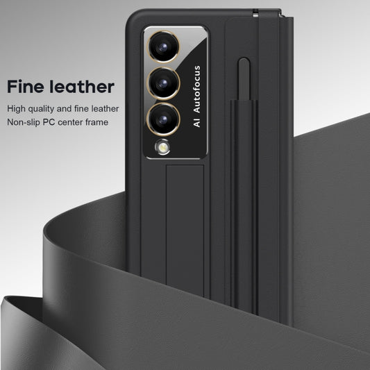 For Samsung Galaxy Z Fold4 5G Integrated PU + PC Full Coverage Phone Case with Pen/Pen Slots(Black) - Galaxy Z Fold4 5G Cases by buy2fix | Online Shopping UK | buy2fix
