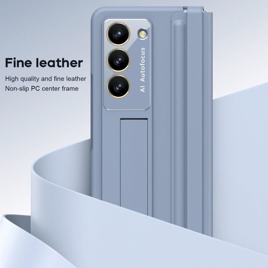 For Samsung Galaxy Z Fold5 5G Leather Texture PU + PC Full Coverage Phone Case(Blue) - Galaxy Z Fold5 Cases by buy2fix | Online Shopping UK | buy2fix