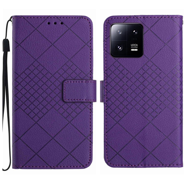 For Xiaomi 13 Pro Rhombic Grid Texture Leather Phone Case(Purple) - Xiaomi Cases by buy2fix | Online Shopping UK | buy2fix