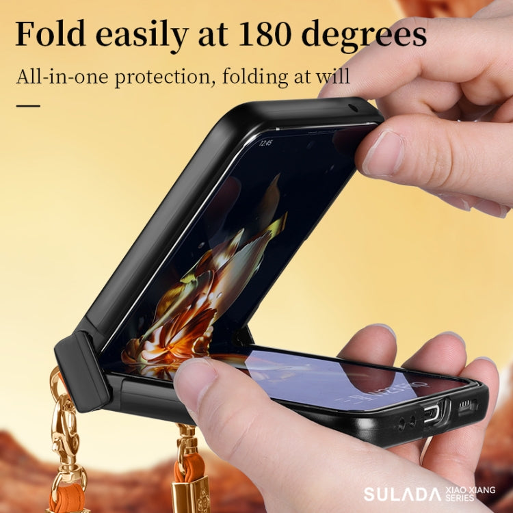 For Samsung Galaxy Z Flip3 5G SULADA Elegant Rhombic Texture Folding Phone Case with Lanyard(Black) - Galaxy Phone Cases by SULADA | Online Shopping UK | buy2fix