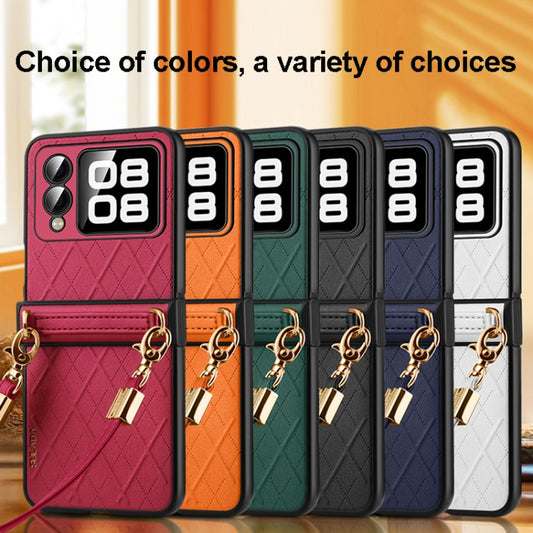 For Huawei nova Flip SULADA Elegant Rhombic Texture Folding Phone Case with Lanyard(Black) - Huawei Cases by SULADA | Online Shopping UK | buy2fix