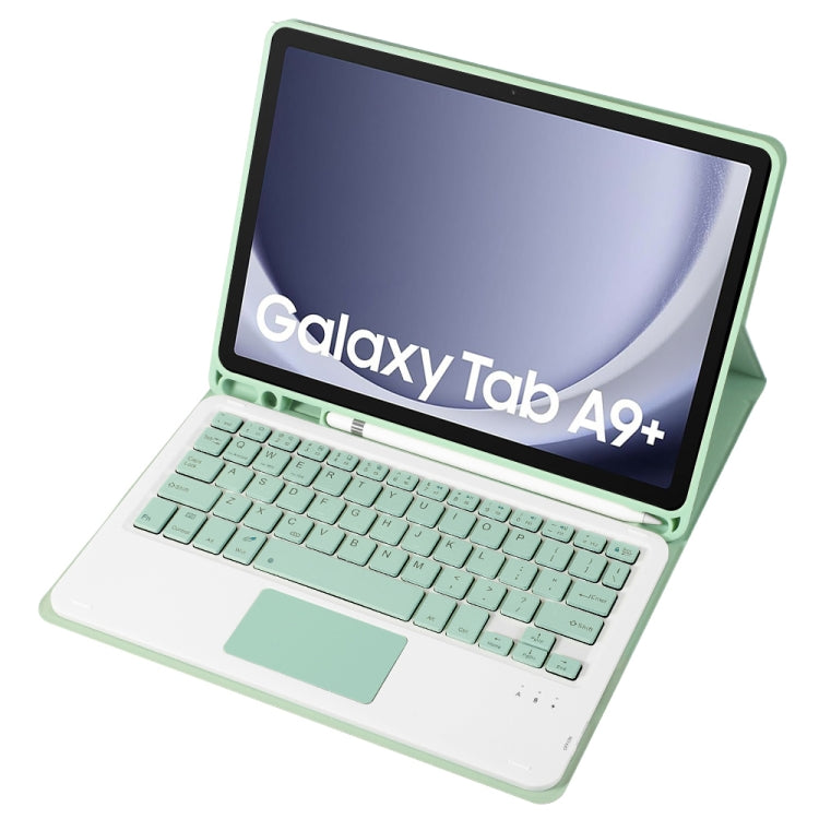 For Samsung Galaxy Tab A9+ X210/X215/X215 A09B-A Candy Color TPU Touch Bluetooth Keyboard Leather Tablet Case with Pen Holder(Light Green) by buy2fix