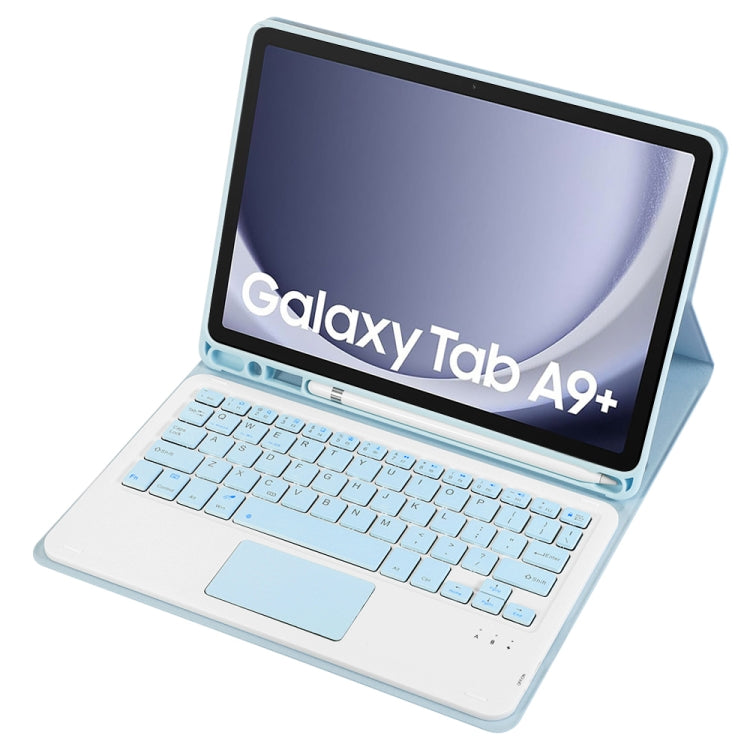 For Samsung Galaxy Tab A9+ X210/X215/X215 A09B-A Candy Color TPU Touch Bluetooth Keyboard Leather Tablet Case with Pen Holder(Ice Blue) by buy2fix