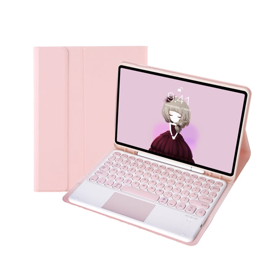 For Samsung Galaxy Tab A9+ X210/X215/X215 YA09B-A Candy Color TPU Round Keycap Touch Bluetooth Keyboard Leather Case with Pen Slot(Pink) by buy2fix