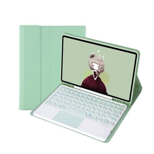 For Samsung Galaxy Tab A9+ X210/X215/X215 YA09B-A Candy Color TPU Round Keycap Touch Bluetooth Keyboard Leather Case with Pen Slot(Light Green) by buy2fix