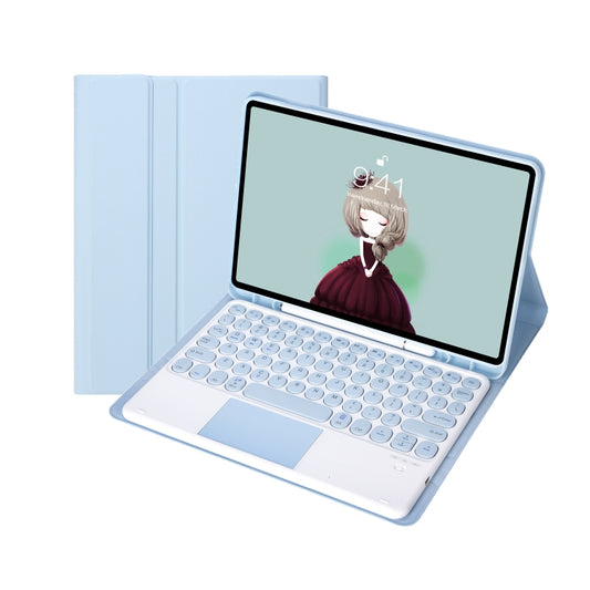 For Samsung Galaxy Tab A9+ X210/X215/X215 YA09B-A Candy Color TPU Round Keycap Touch Bluetooth Keyboard Leather Case with Pen Slot(Ice Blue) by buy2fix