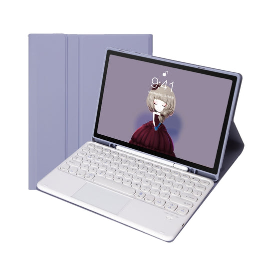 For Samsung Galaxy Tab A9+ X210/X215/X215 YA09B-A Candy Color TPU Round Keycap Touch Bluetooth Keyboard Leather Case with Pen Slot(Purple) by buy2fix