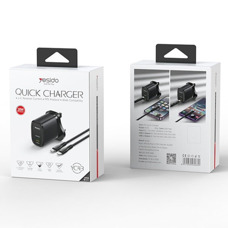 Yesido YC43 PD 20W USB-C / Type-C + 8 Pin Travel Charger with 1m Type-C to 8 Pin Cable, UK Plug(White) by Yesido