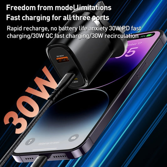 Yesido YC51 30W USB-C / Type-C + USB + 8 Pin Travel Charger with 1m Type-C to 8 Pin Cable, UK Plug(White) by Yesido