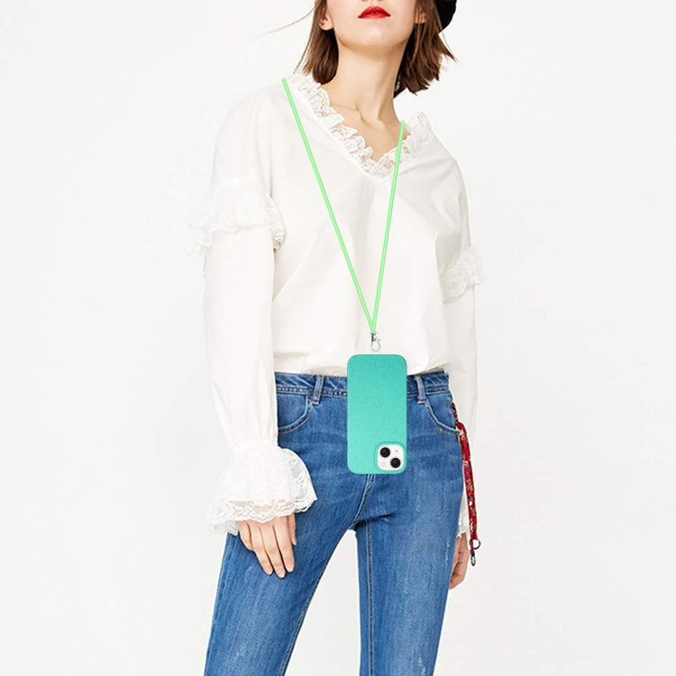 For iPhone 15 Wheat MagSafe Magnetic Straw Material + TPU Phone Case with Lanyard(Green) by buy2fix