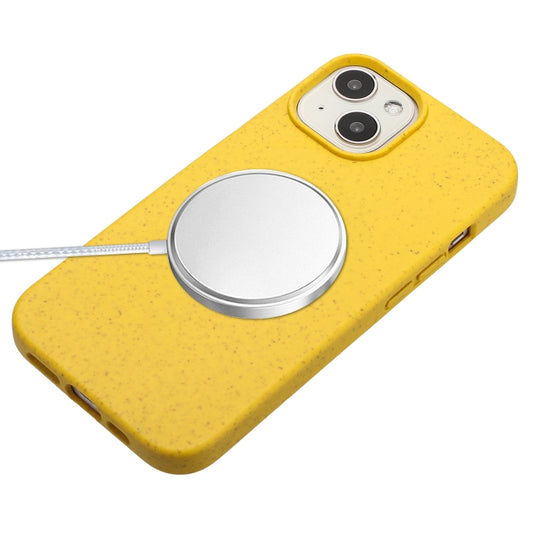 For iPhone 15 Wheat MagSafe Magnetic Straw Material + TPU Phone Case with Lanyard(Yellow) by buy2fix