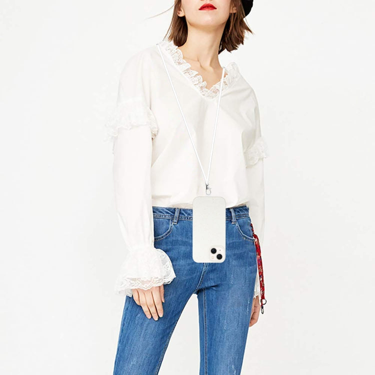 For iPhone 14 Wheat MagSafe Magnetic Straw Material + TPU Phone Case with Lanyard(White) by buy2fix