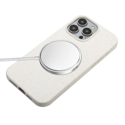 For iPhone 13 Pro Wheat MagSafe Magnetic Straw Material + TPU Phone Case with Lanyard(White) by buy2fix