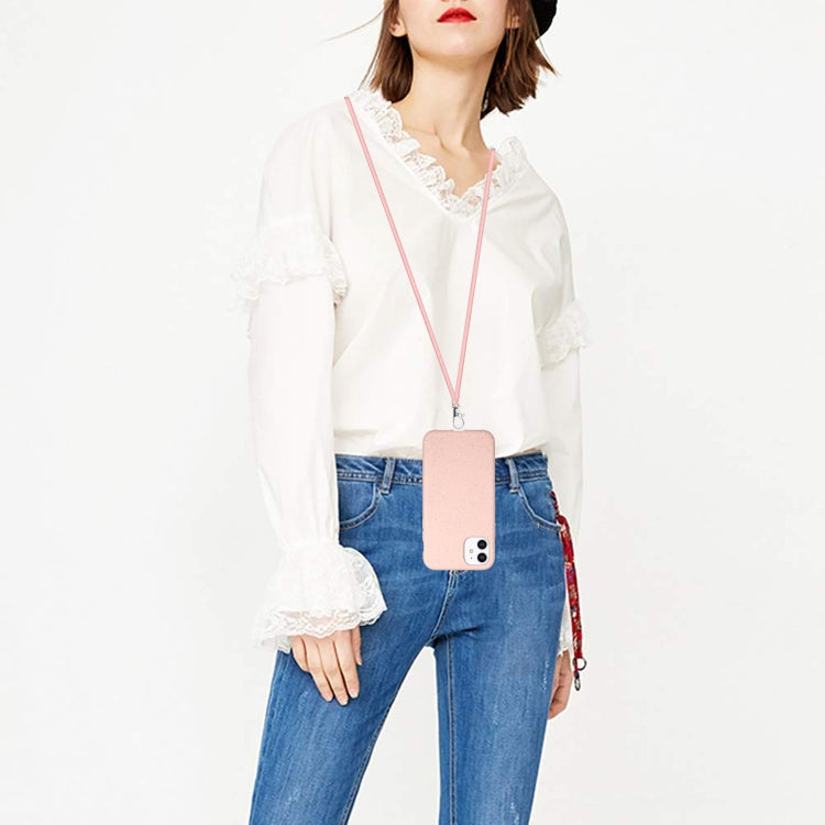 For iPhone 11 Wheat MagSafe Magnetic Straw Material + TPU Phone Case with Lanyard(Pink) by buy2fix