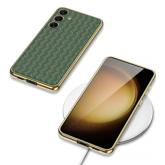 For Samsung Galaxy S24+ 5G GKK Weave Texture Electroplating PU Protective Phone Case(Green) by GKK