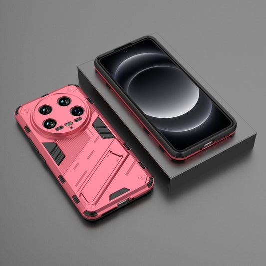 For Xiaomi 14 Ultra 5G Punk Armor 2 in 1 PC + TPU Phone Case with Holder(Light Red) by buy2fix