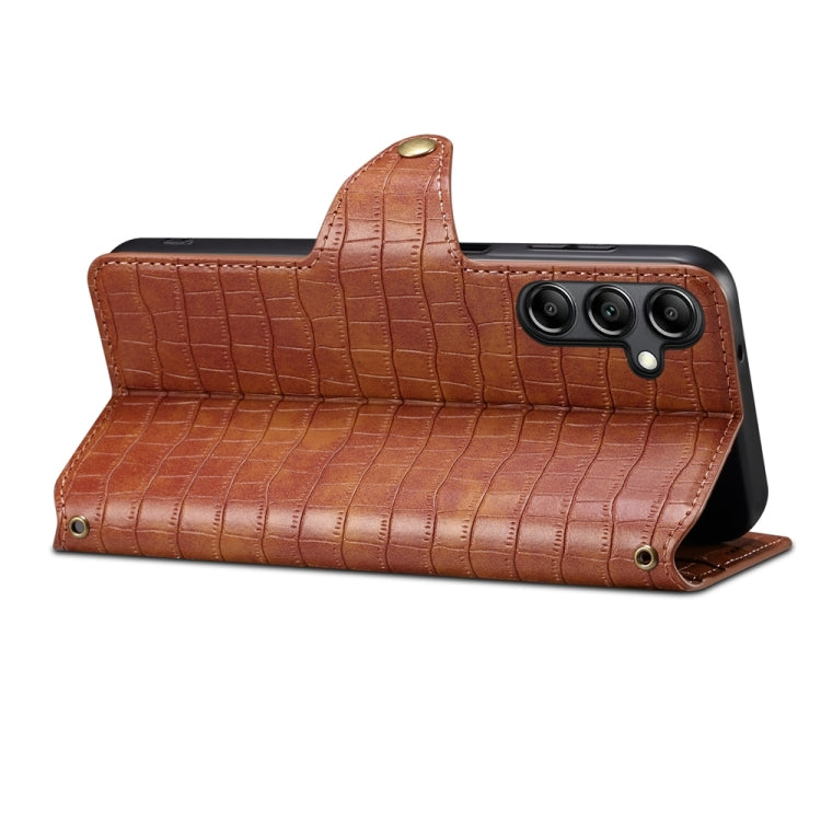 For Samsung Galaxy S23 FE Denior Crocodile Texture Oil Edge Leather Phone Case(Brown) - Galaxy S23 FE 5G Cases by Denior | Online Shopping UK | buy2fix
