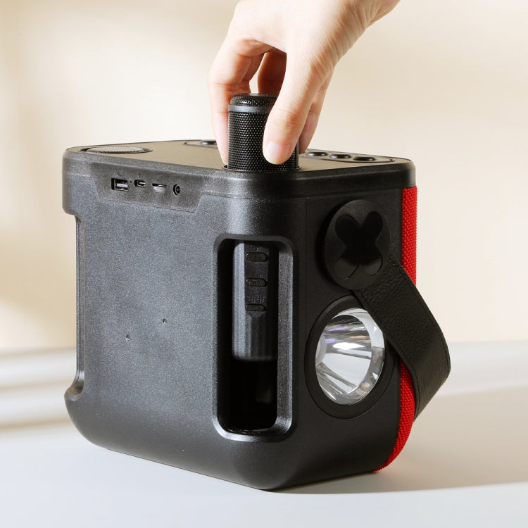 T&G TG545DK Home Handheld Dual-microphone KTV Wireless Bluetooth Speaker with Flashlight(Red) by T&G