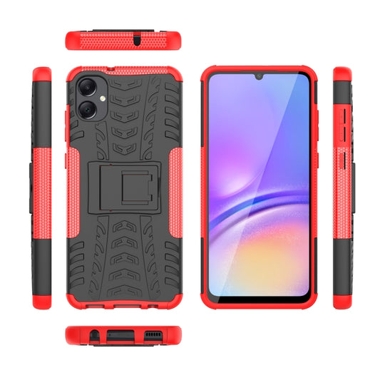 For Samsung Galaxy A05 4G Tire Texture TPU + PC Phone Case with Holder(Red) by buy2fix