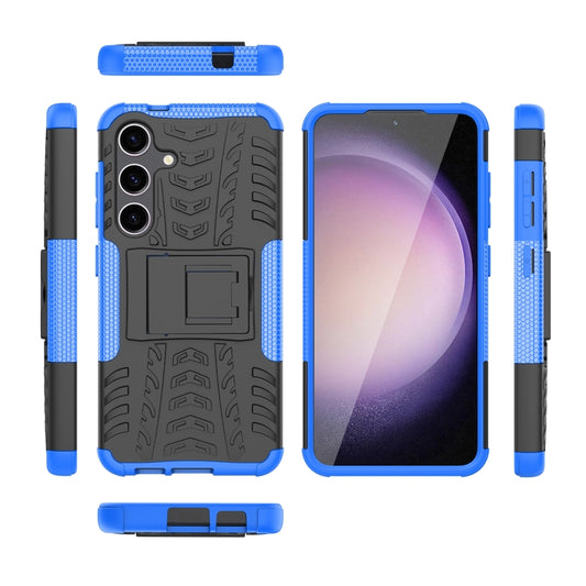 For Samsung Galaxy S24 5G Tire Texture TPU + PC Phone Case with Holder(Blue) by buy2fix