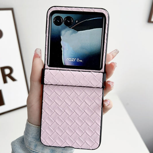 For Motorola Razr 40 Ultra Three-piece Set Woven Texture Folding PU Phone Case(Pink) by buy2fix