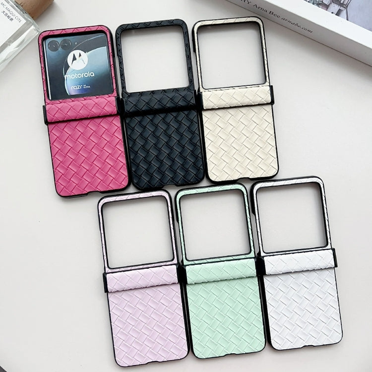 For Motorola Razr 40 Ultra Three-piece Set Woven Texture Folding PU Phone Case(Pink) by buy2fix