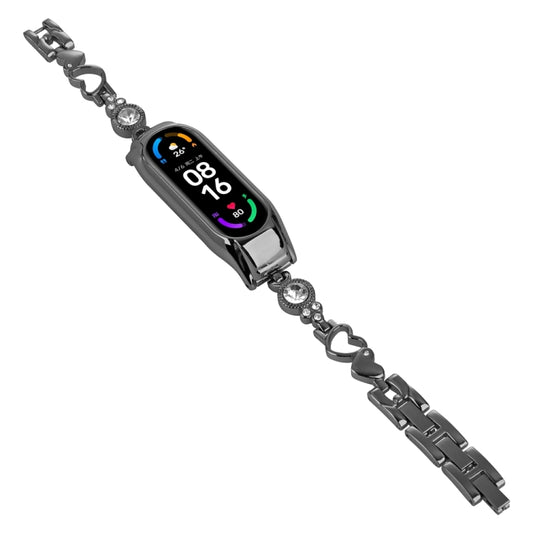 For Xiaomi Mi Band 8 Heart-to-heart Diamond Metal Watch Band(Black) by buy2fix