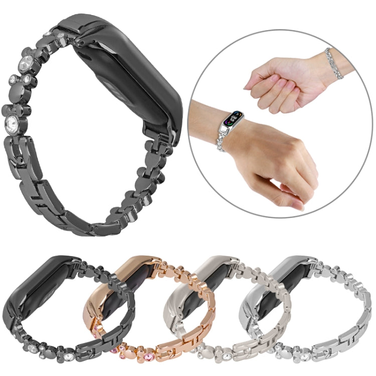 For Xiaomi Mi Band 8 Cute Bear Diamond Metal Watch Band(Black) by buy2fix