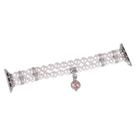 For Apple Watch SE 2023 44mm Beaded Dual Row Pearl Bracelet Watch Band(White) by buy2fix