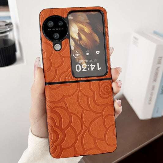 For OPPO Find N3 Flip Impression Flower Pattern Protective Phone Case(Orange) by buy2fix