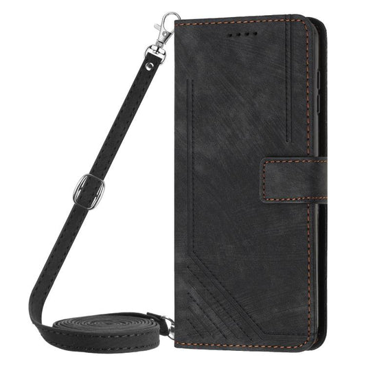 For Google Pixel 10 / 10 Pro Skin Feel Stripe Pattern Leather Phone Case with Lanyard(Black) - Google Cases by buy2fix | Online Shopping UK | buy2fix