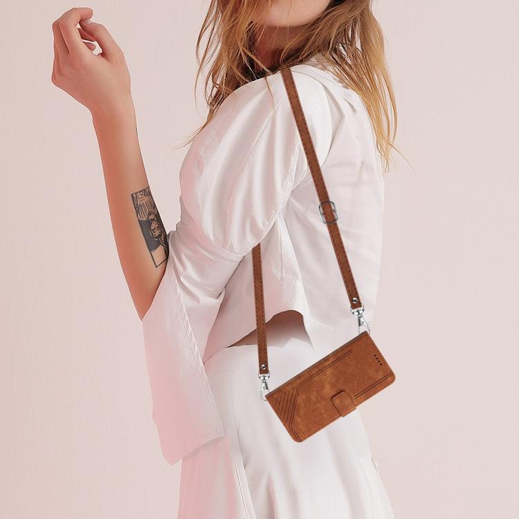 For Google Pixel 10 Pro XL Skin Feel Stripe Pattern Leather Phone Case with Lanyard(Brown) - Google Cases by buy2fix | Online Shopping UK | buy2fix