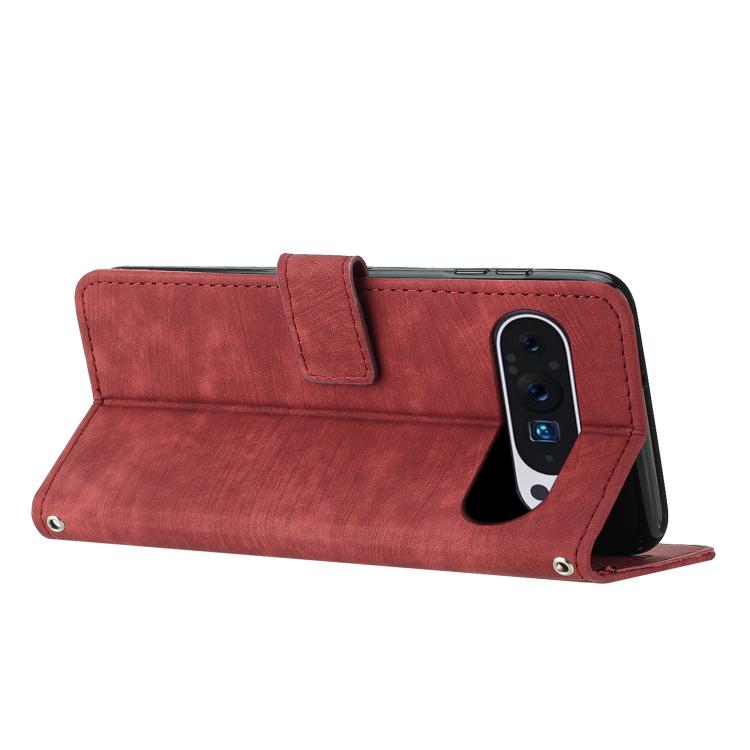 For Google Pixel 10 Pro XL Skin Feel Stripe Pattern Leather Phone Case with Lanyard(Red) - Google Cases by buy2fix | Online Shopping UK | buy2fix