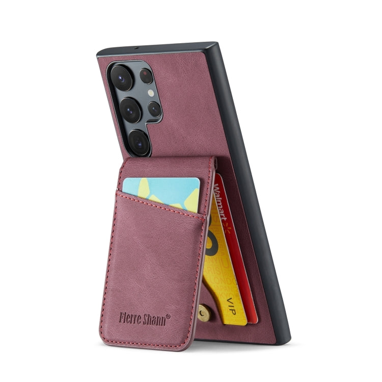 For Samsung Galaxy S24 Ultra 5G Fierre Shann Crazy Horse Card Holder Back Cover PU Phone Case(Wine Red) - Galaxy S24 Ultra 5G Cases by FIERRE SHANN | Online Shopping UK | buy2fix