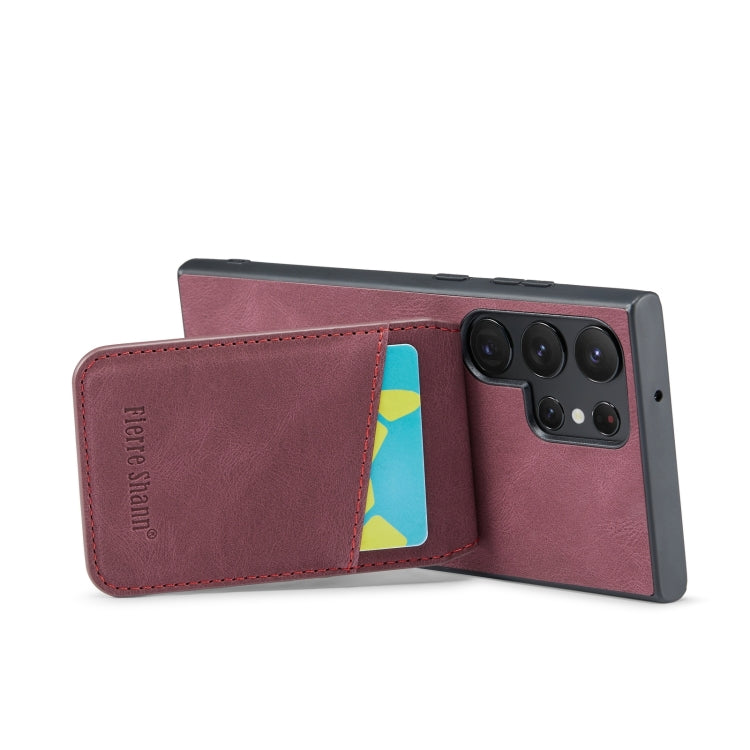 For Samsung Galaxy S24 Ultra 5G Fierre Shann Crazy Horse Card Holder Back Cover PU Phone Case(Wine Red) - Galaxy S24 Ultra 5G Cases by FIERRE SHANN | Online Shopping UK | buy2fix